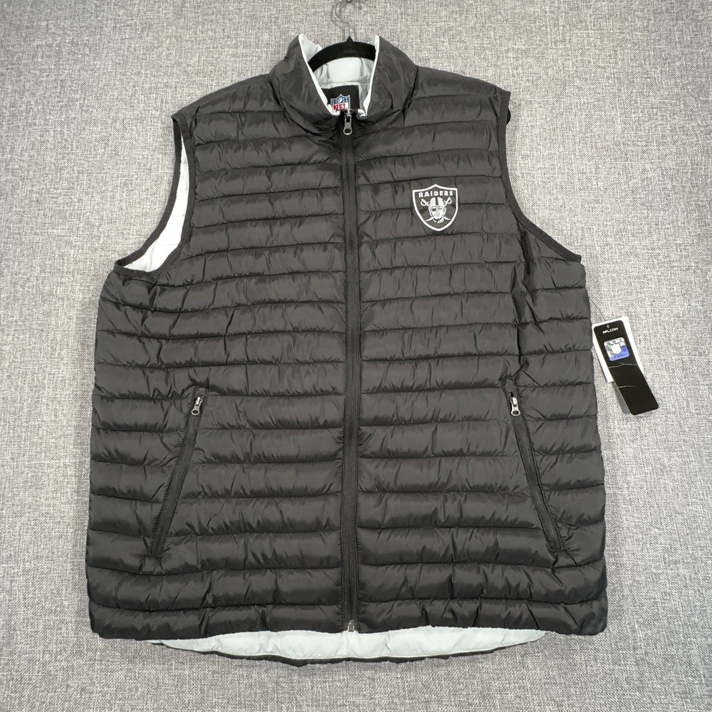 Las Vegas Raiders Puffer Vest Mens XXL (Fits as XL) Quilted Zip Team Apparel NEW